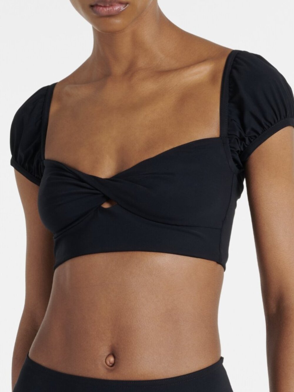 NWT Karla Colletto Ventana Puff Sleeve Crop Bikini Top Black 12